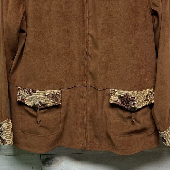 Susan Graver Floral Tapestry Jacket Medium Western Full Zip Fringe Brown - Picture 3 of 13